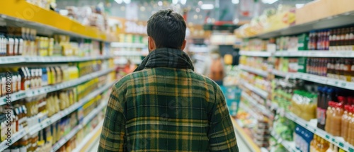 Wallpaper Mural Man shopping for groceries in a supermarket, rear view Torontodigital.ca