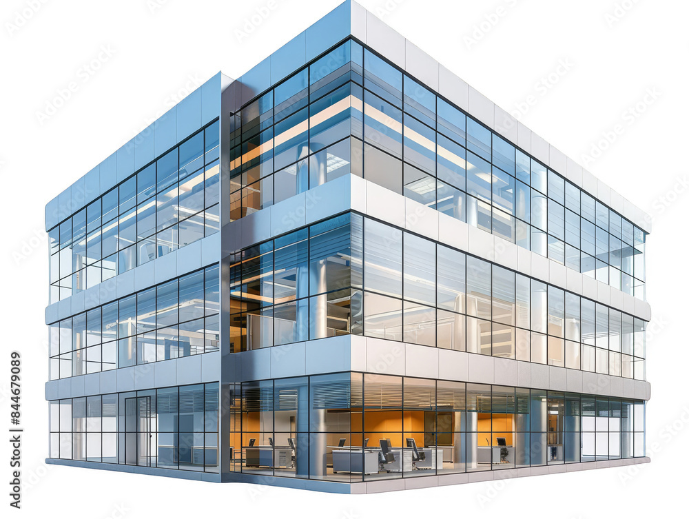 Modern glass office building with multiple floors and transparent walls, showcasing an open and professional working environment. Modern glass office building with multiple floors and transparent walls, showcasing an open and professional working environment.