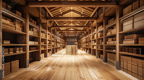 Wallpaper Mural Wooden Japanese warehouse filled with goods. Background image. Created with Generative AI technology. Torontodigital.ca