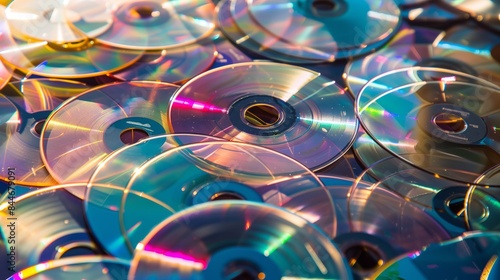 Colorful stack of CDs in a chaotic pile, showing various shades and hues of digital music storage.