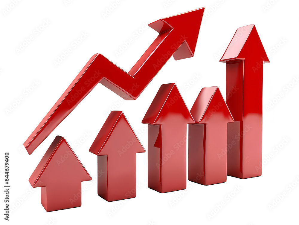 Red arrows graph showing growth and upward trend, representing success, progress, and positive change in financial and business concepts. Red arrows graph showing growth and upward trend, representing success, progress, and positive change in financial and business concepts.