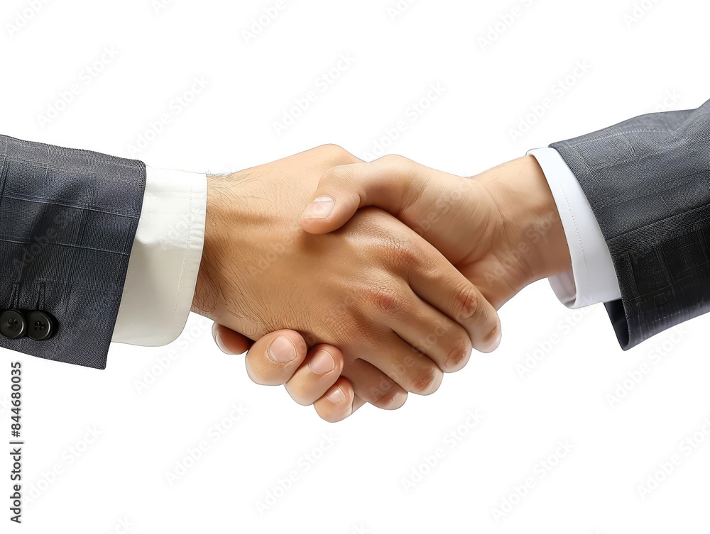 Two business professionals shaking hands indicating agreement, partnership, or successful deal in a close-up shot. Two business professionals shaking hands indicating agreement, partnership, or successful deal in a close-up shot.