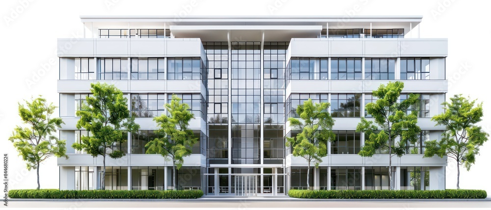 modern office building stands against a pristine white background, epitomizing sleek sophistication and professionalism modern office building stands against a pristine white background, epitomizing sleek sophistication and professionalism