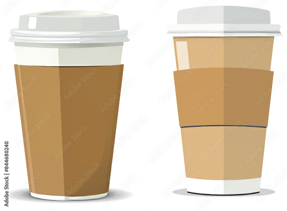 Illustration of a brown takeaway coffee cup and a white holder. Illustration of a brown takeaway coffee cup and a white holder.