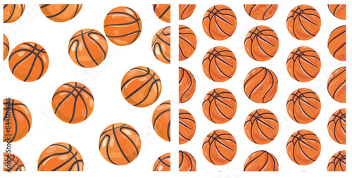 Ball seamless pattern on white background. Basketball flat style. © Mark