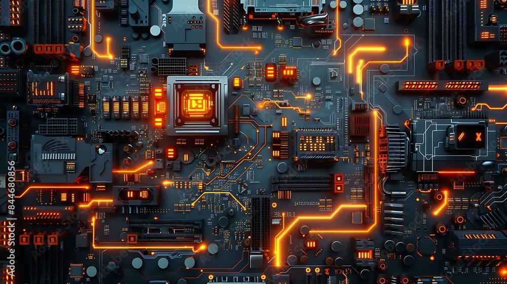 Fototapeta premium Abstract Futuristic Motherboard Close-Up: Technology and Innovation Concept in High-Tech Industry