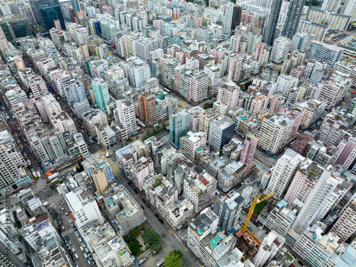 Top view of Hong Kong kowloon in Mong Kok district