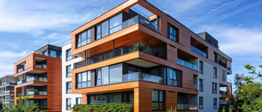 residential apartment block, modern wood and concrete, architectural plans, facades east residential apartment block, modern wood and concrete, architectural plans, facades east
