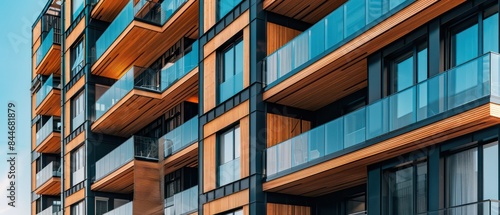 residential apartment block, modern wood and concrete, architectural plans, facades east