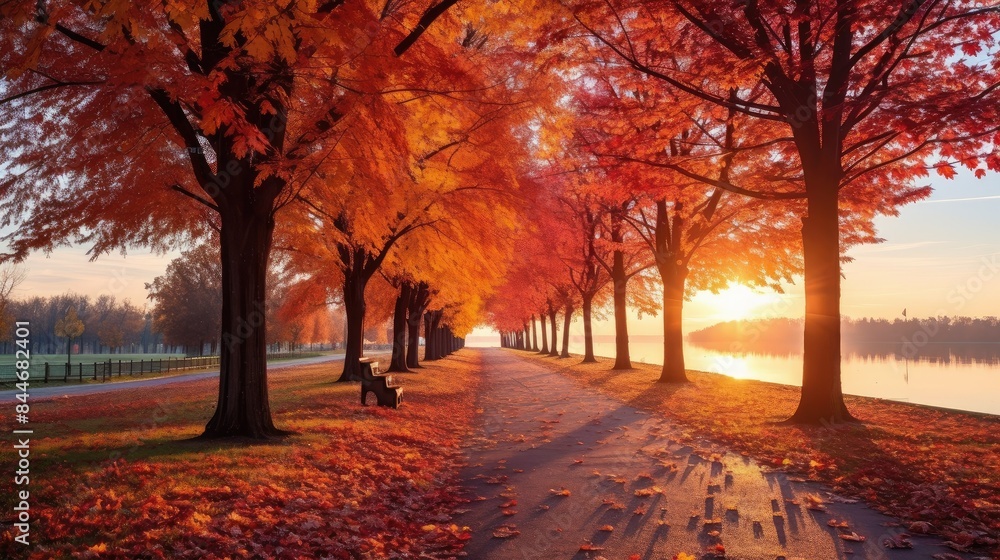 Beautiful autumn landscape with. Colorful foliage in the park