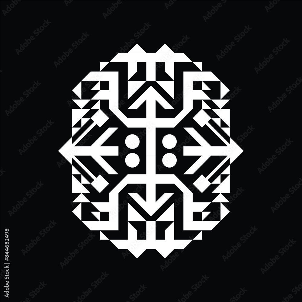Aztec vector element, ethnic ornament. Tribal design, geometric symbol for border, frame, tattoo, logo, card, decorative paper. Navajo motif, isolated on black background.