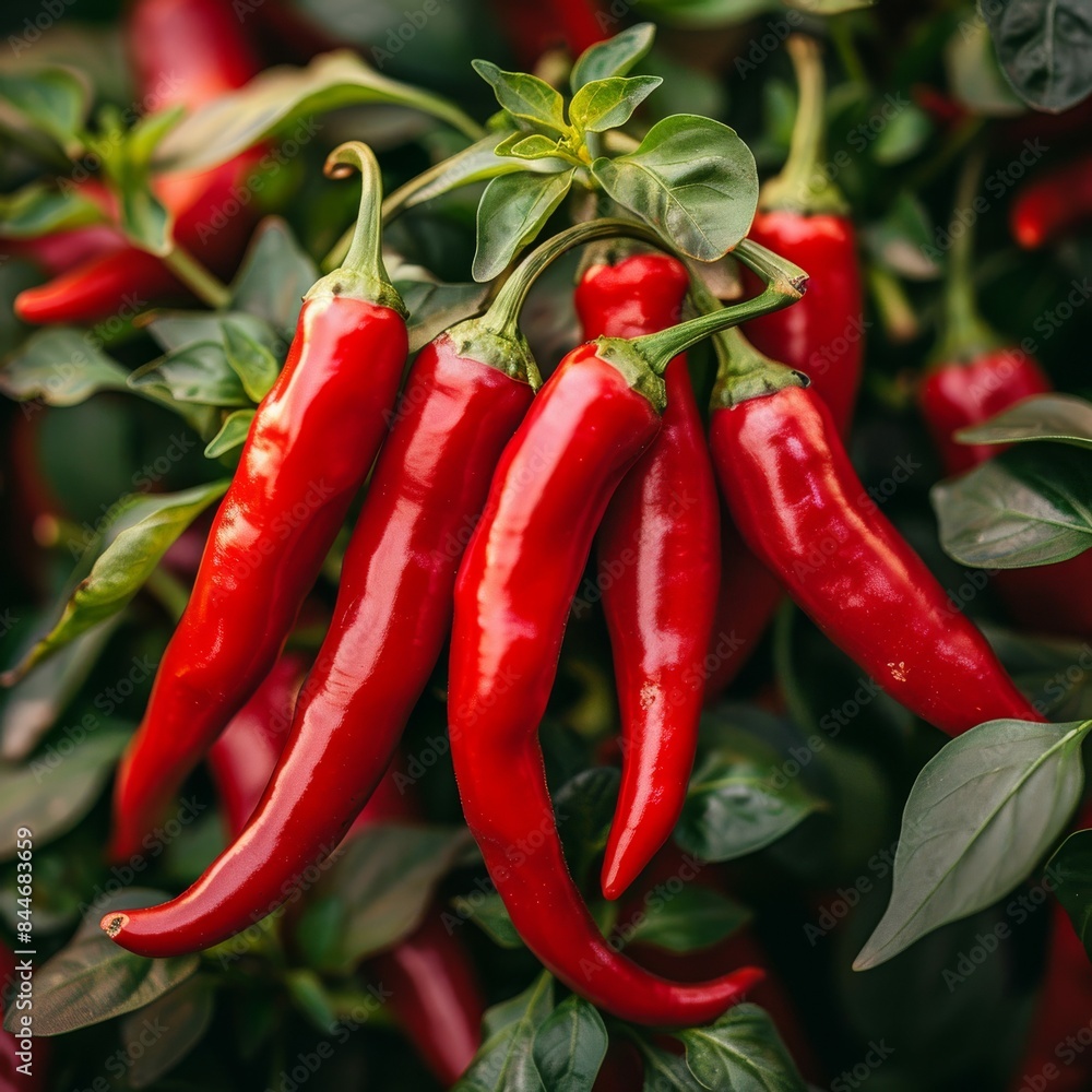 Closeup of Cayenne Peppers on a Spicy Pepper Garden Bush Closeup of Cayenne Peppers on a Spicy Pepper Garden Bush