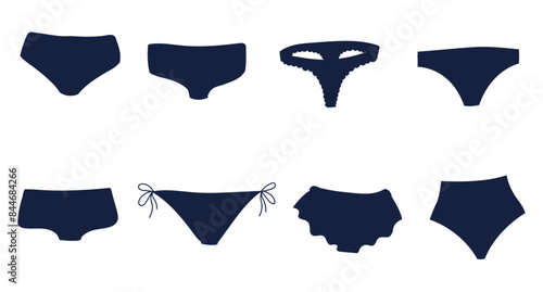 Woman panty tanga underpants underwear silhouette pants clothes isolated set. Vector graphic design illustration