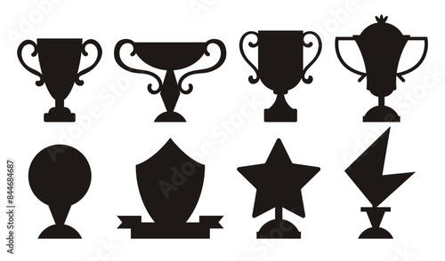 Trophy winner cups silhouette prize award isolated set concept. Vector design graphic illustration