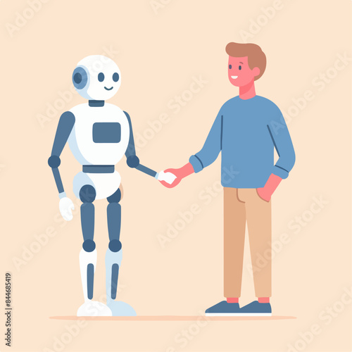 Artificial Intelligence and Human shaking hands. vector illustration