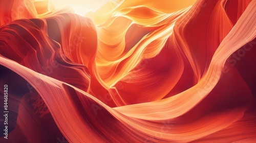 Smooth curves and colorful walls of Antelope Canyon, light rays creating soft shadows, digital illustration, realistic 3D artwork