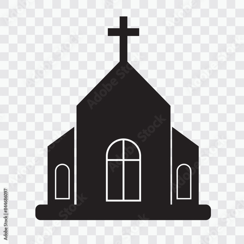 Catholic church icon, vector, silhouette. Church building icon on transparent background. Vector illustration.