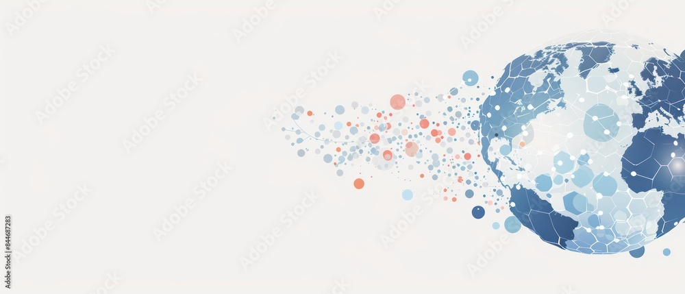 Light gray backdrop with a straightforward globe design and data points, emphasizing global information and connectivity Light gray backdrop with a straightforward globe design and data points, emphasizing global information and connectivity