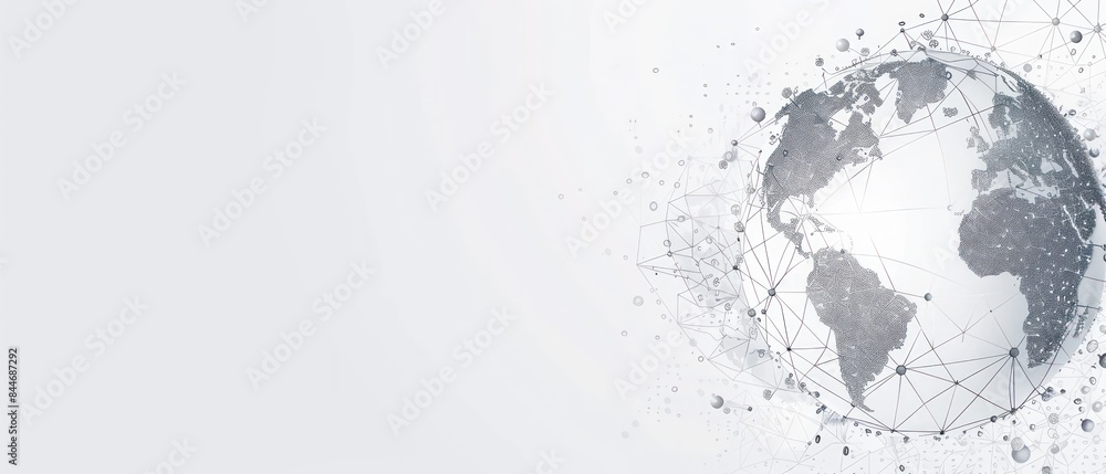 Light gray backdrop with a straightforward globe design and data points, emphasizing global information and connectivity Light gray backdrop with a straightforward globe design and data points, emphasizing global information and connectivity