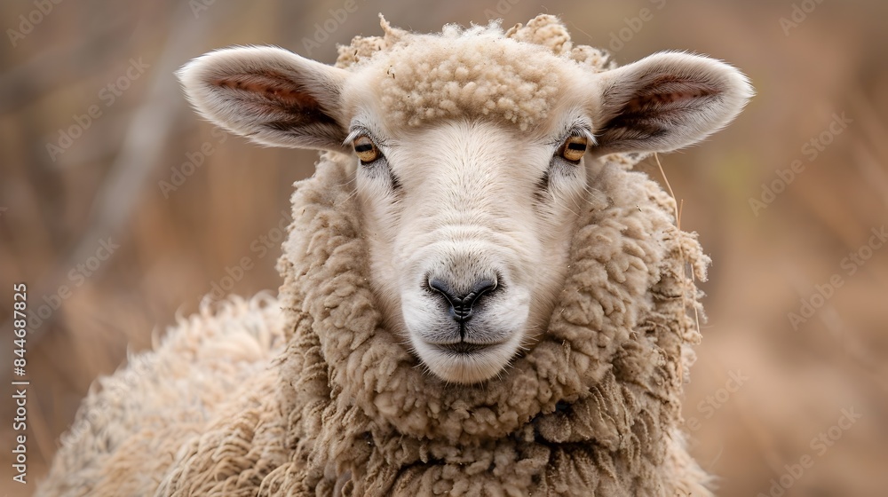 Captivating Close-Up Portrait of a Sheep with Thick,Curly Fleece in Earthy Setting Captivating Close-Up Portrait of a Sheep with Thick,Curly Fleece in Earthy Setting