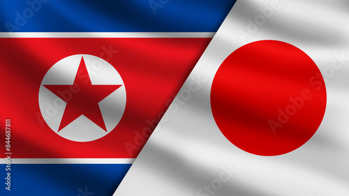 Flags of Japan and DPRK. No...