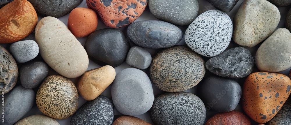 closeup of smooth, round pebbles in various colors and sizes arranged on the ground. The focus is sharp with each stone clearly visible against its surroundings closeup of smooth, round pebbles in various colors and sizes arranged on the ground. The focus is sharp with each stone clearly visible against its surroundings