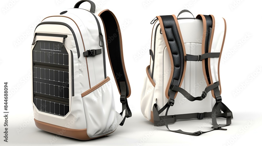 Naklejka premium Two backpacks with solar panels attached,