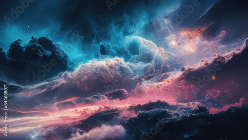 Nebula and stars in night sky web banner photo