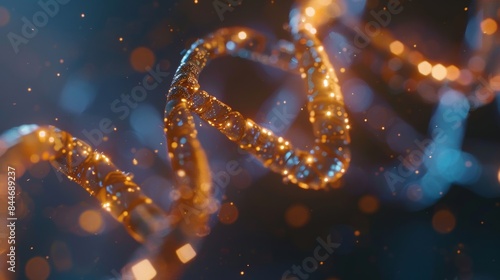 A detailed, high-resolution microscopic view of a DNA helix, showcasing the iconic double helix structure with its intricate patterns and molecular details