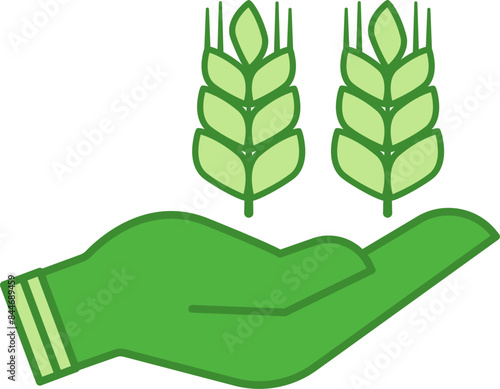 Green Icon Crops. Vector Icon. Wheat Sprouts in Human Hands. Organic Farming Concept