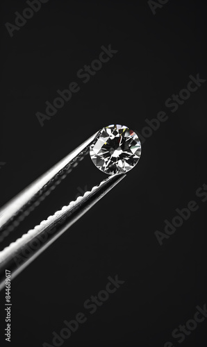 brilliant cut diamond held by tweezers © jajuji