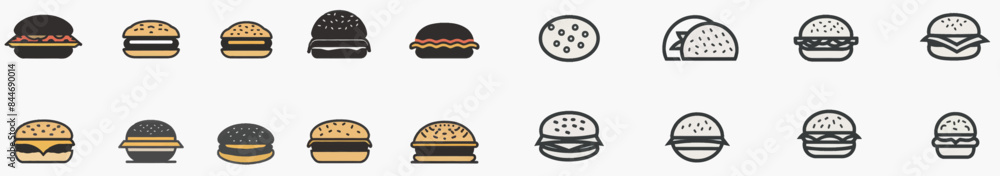 Fast food line art symbol. Hamburger illustration collection. Modern burger line icon set. Fast food line art symbol. Hamburger illustration collection. Modern burger line icon set.