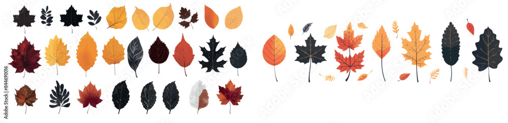 On a white background, a modern illustration of autumn leaves On a white background, a modern illustration of autumn leaves