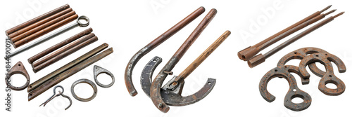 set of horseshoes and stakes isolated on transparent background photo