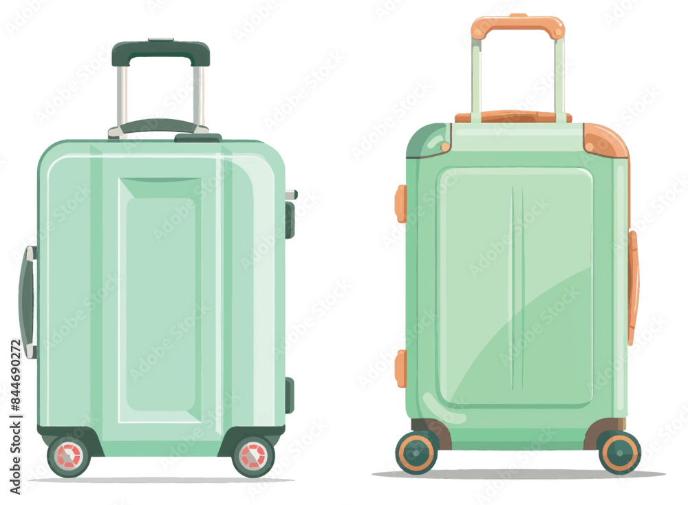 Modern travel luggage in flat style. Tourist case with wheels for airplanes. Light green suitcase. Modern travel luggage in flat style. Tourist case with wheels for airplanes. Light green suitcase.