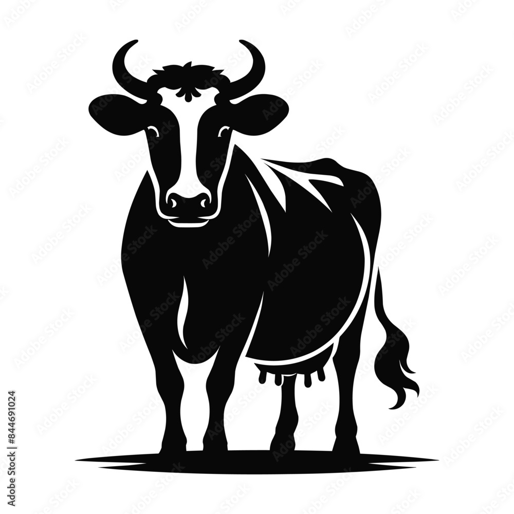 Black silhouette of domestic cow on a white background vector illustration Black silhouette of domestic cow on a white background vector illustration