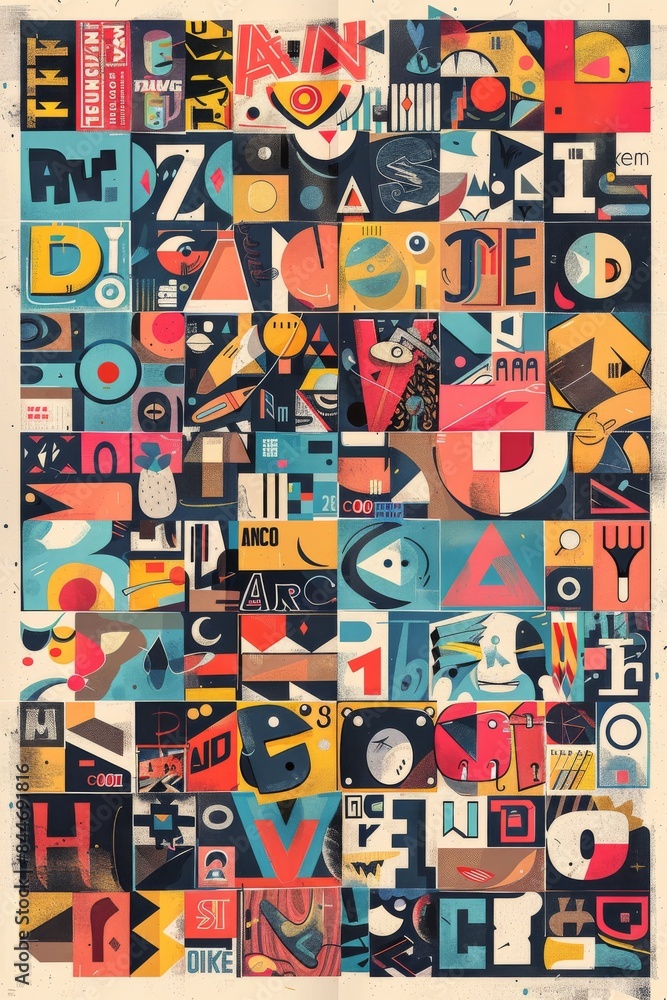 A Kaleidoscope of Color and Geometric Shapes in a Modern Art Collage A Kaleidoscope of Color and Geometric Shapes in a Modern Art Collage