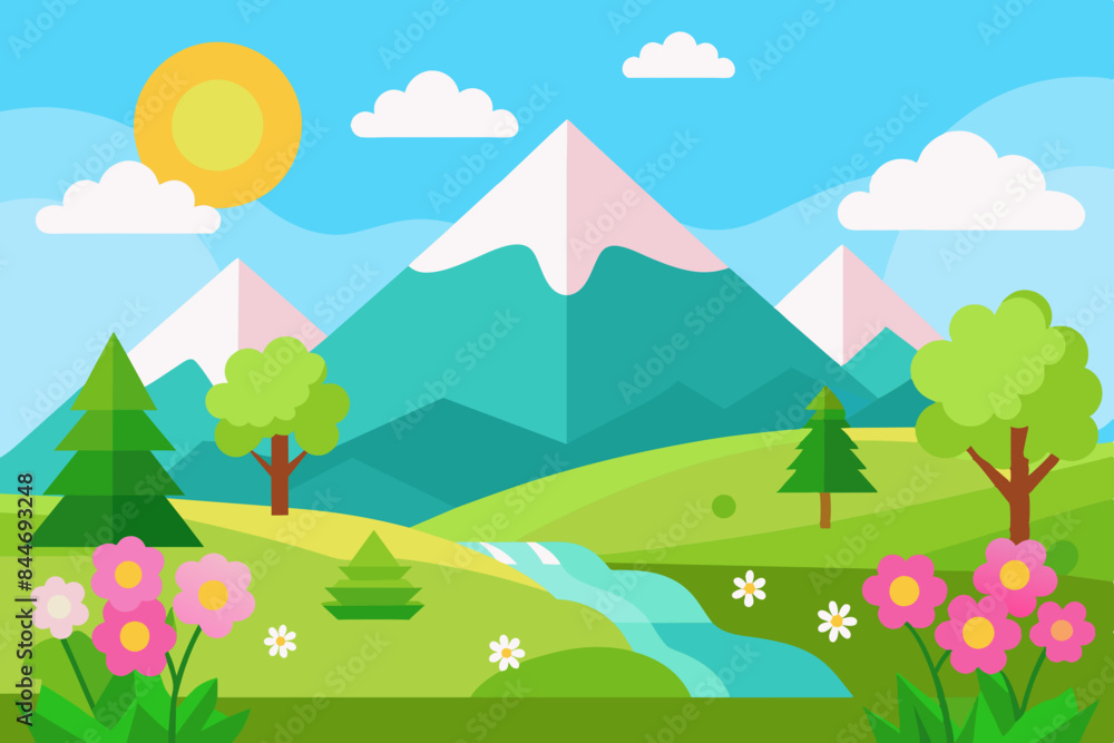 beautiful spring landscape vector illustration beautiful spring landscape vector illustration