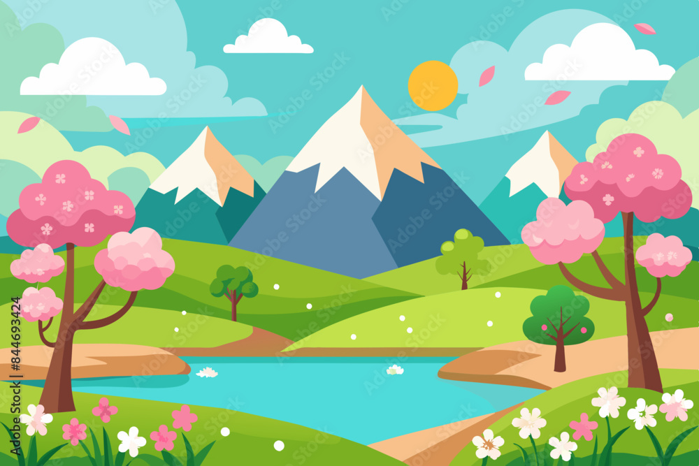 beautiful spring landscape vector illustration beautiful spring landscape vector illustration