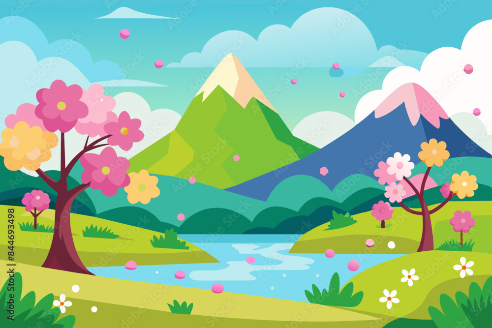 beautiful spring landscape vector illustration beautiful spring landscape vector illustration
