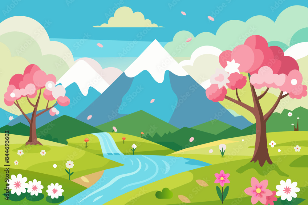 beautiful spring landscape vector illustration beautiful spring landscape vector illustration