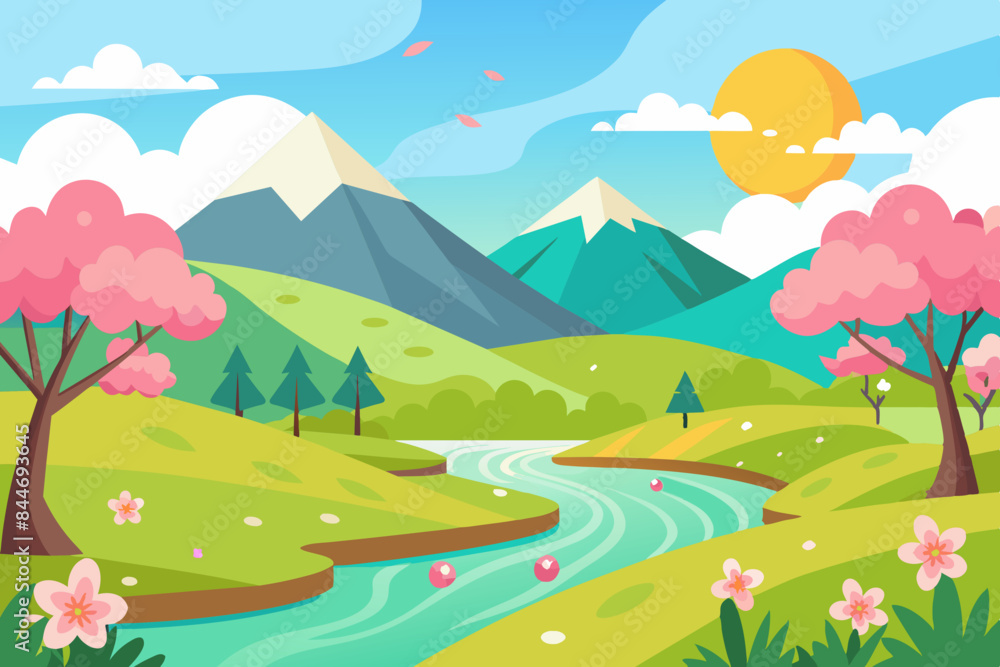 beautiful spring landscape vector illustration beautiful spring landscape vector illustration