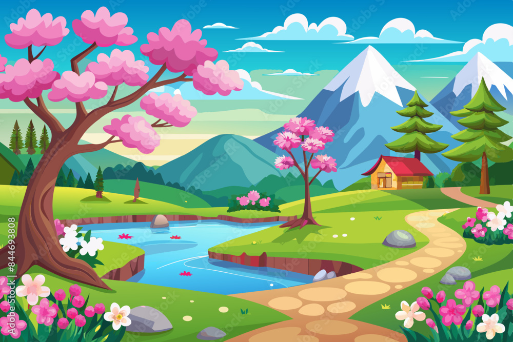 beautiful spring landscape vector illustration beautiful spring landscape vector illustration
