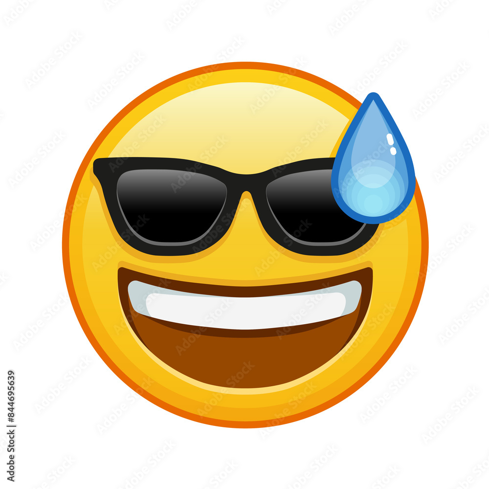 Smiling face in cold sweat with sunglasses Large size of yellow emoji smile Smiling face in cold sweat with sunglasses Large size of yellow emoji smile