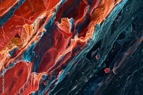 This high-resolution microscopic image showcases the intricate structure of muscle tissue, revealing its cellular composition and organization photo