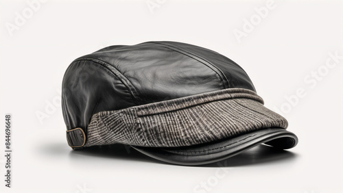 black flat cap hat isolated on white background