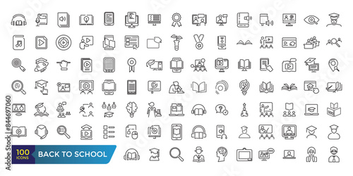 Back to school line icons set. related to education, learning, school. Collection and pack of linear web and ui icons. Editable stroke. Vector illustration