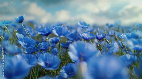Springtime cultivation of blue flax field photo