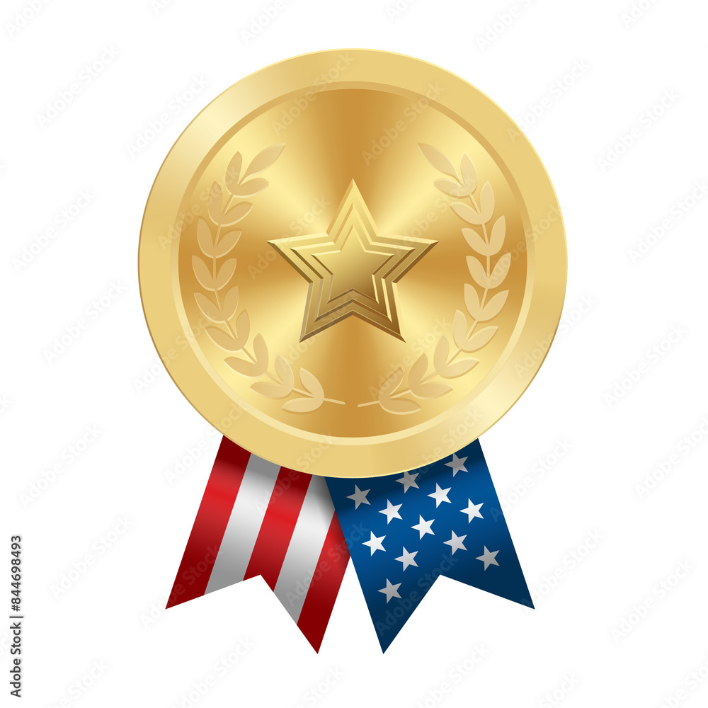 Golden award sport medal with USA ribbons and star Golden award sport medal with USA ribbons and star