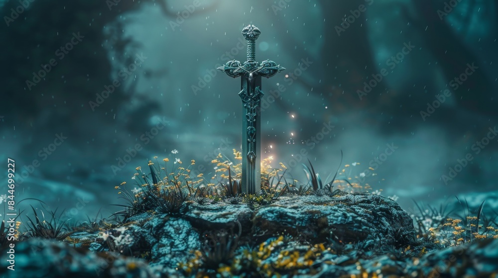 Naklejka premium Ritual of Worship with the Holy Sword